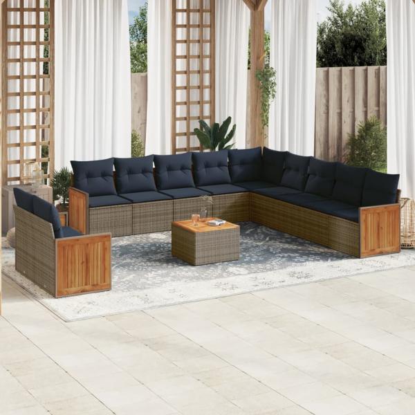 ARDEBO.de - 12-teiliges Gartensofa-Set mit Kissen, grau, Polyrattan