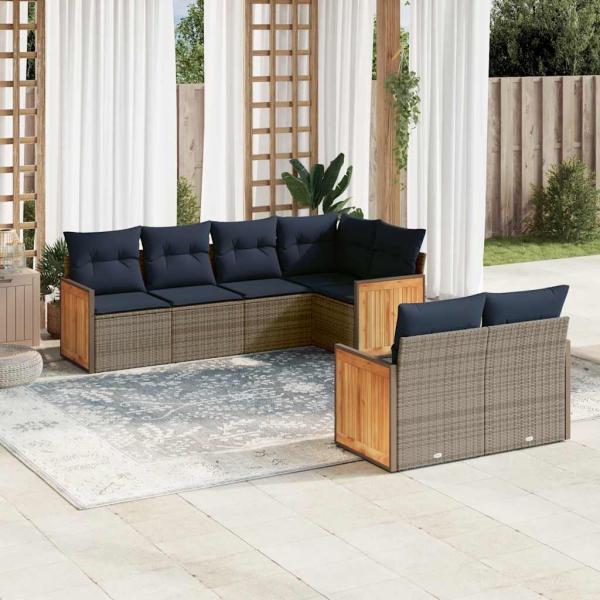 ARDEBO.de - 7-teiliges Gartensofa-Set mit Kissen, grau, Polyrattan