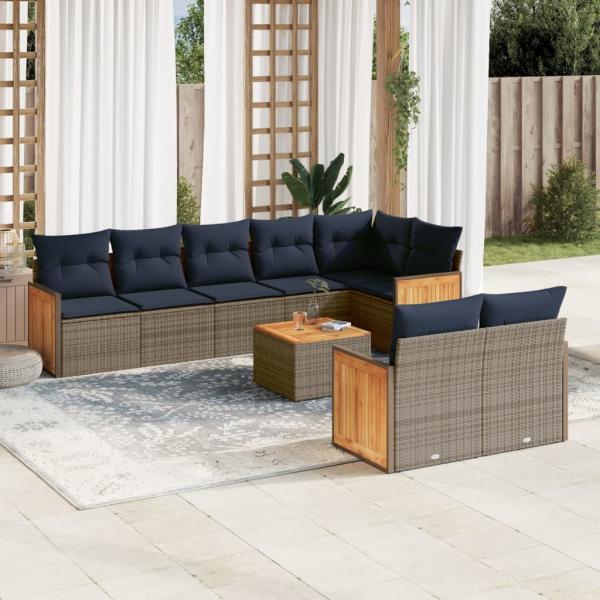 ARDEBO.de - 9-teiliges Gartensofa-Set mit Kissen, grau, Polyrattan