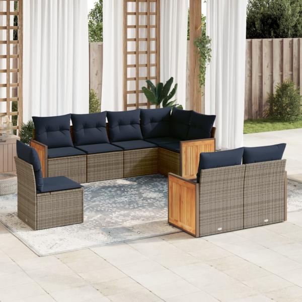 ARDEBO.de - 8-teiliges Gartensofa-Set mit Kissen, grau, Polyrattan