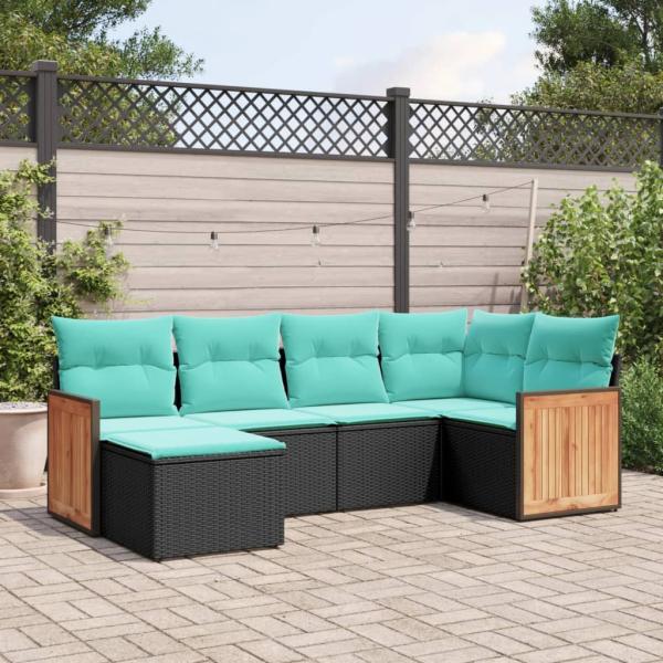 ARDEBO.de - 6-teiliges Gartensofa-Set mit Kissen, schwarzes Polyrattan