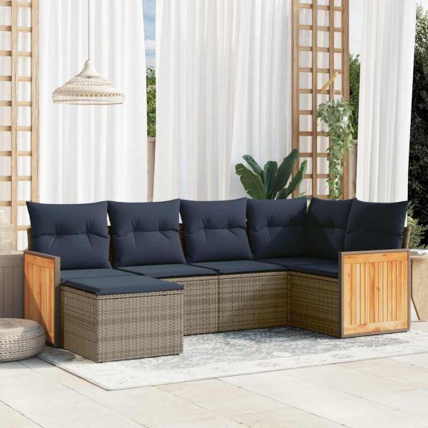 ARDEBO.de - 6-teiliges Gartensofa-Set mit Kissen, grau, Polyrattan