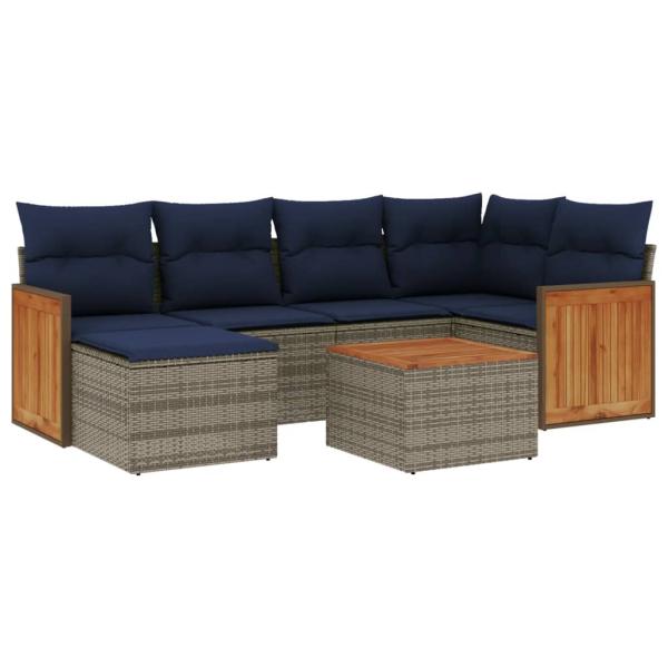 ARDEBO.de - 7-teiliges Gartensofa-Set mit Kissen, grau, Polyrattan