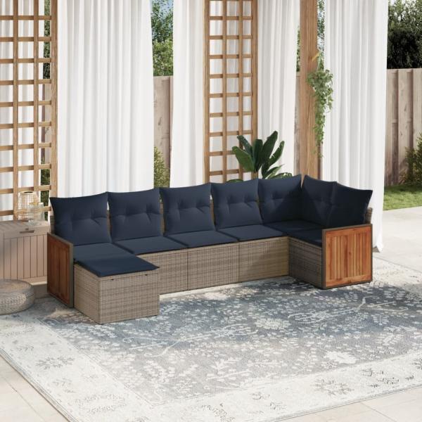 ARDEBO.de - 7-teiliges Gartensofa-Set mit Kissen, grau, Polyrattan