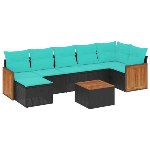 8-teiliges Gartensofa-Set mit Kissen, schwarzes Polyrattan