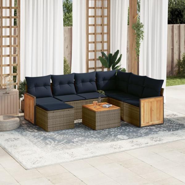 ARDEBO.de - 8-teiliges Gartensofa-Set mit Kissen, grau, Polyrattan