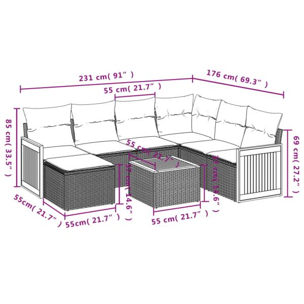 8-teiliges Gartensofa-Set mit Kissen, grau, Polyrattan