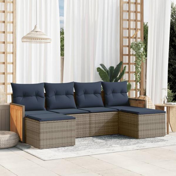 ARDEBO.de - 6-teiliges Gartensofa-Set mit Kissen, grau, Polyrattan