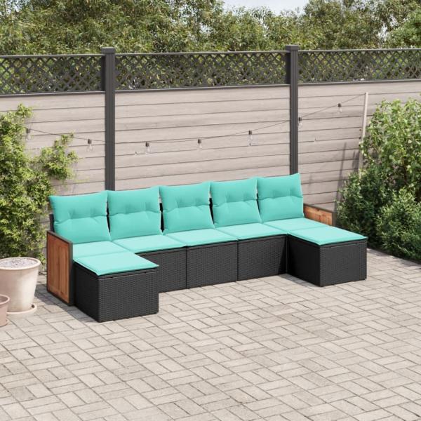 ARDEBO.de - 7-teiliges Gartensofa-Set mit Kissen, schwarzes Polyrattan
