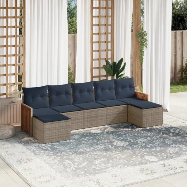 ARDEBO.de - 7-teiliges Gartensofa-Set mit Kissen, grau, Polyrattan
