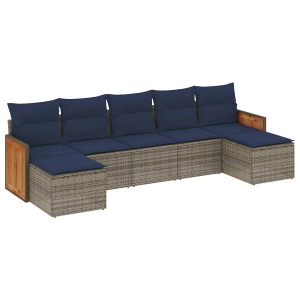 7-teiliges Gartensofa-Set mit Kissen, grau, Polyrattan