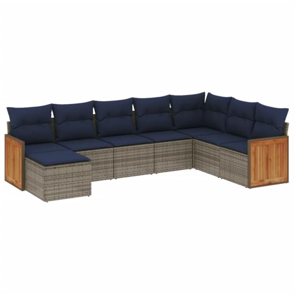 8-teiliges Gartensofa-Set mit Kissen, grau, Polyrattan