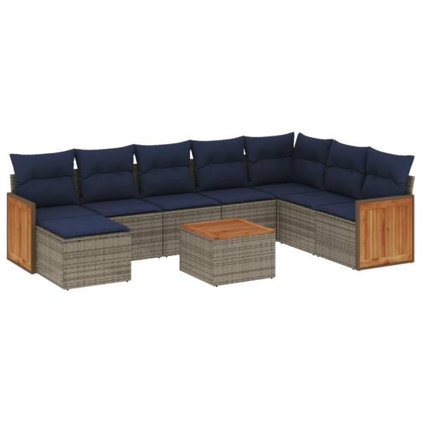 9-teiliges Gartensofa-Set mit Kissen, grau, Polyrattan