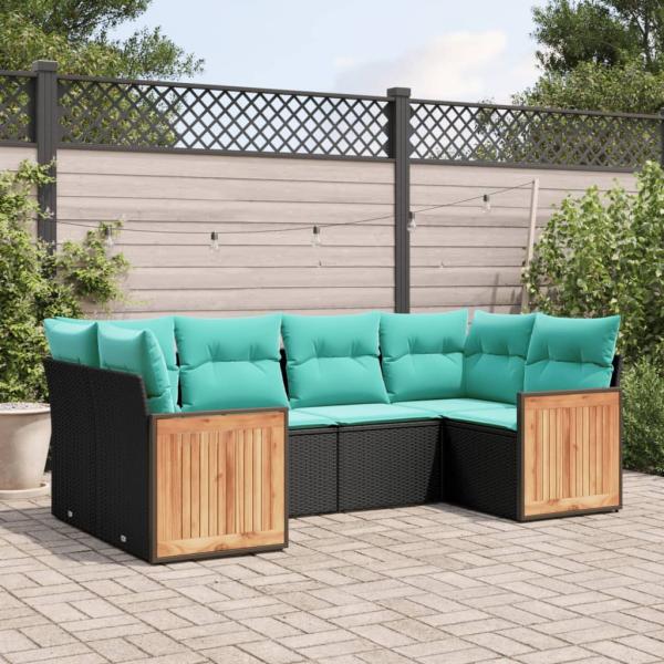 ARDEBO.de - 6-teiliges Gartensofa-Set mit Kissen, schwarzes Polyrattan
