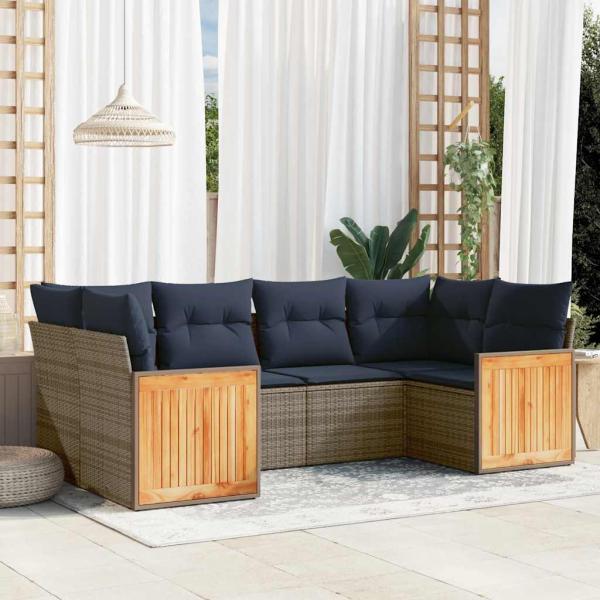 ARDEBO.de - 6-teiliges Gartensofa-Set mit Kissen, grau, Polyrattan