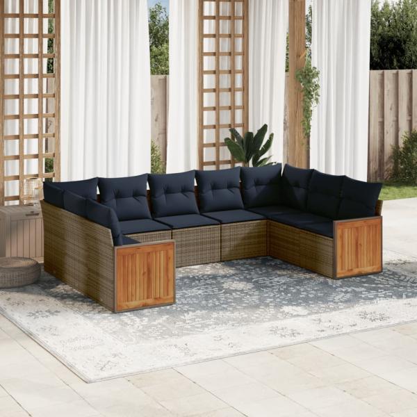 ARDEBO.de - 9-teiliges Gartensofa-Set mit Kissen, grau, Polyrattan