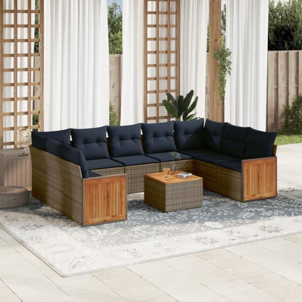 ARDEBO.de - 10-teiliges Gartensofa-Set mit Kissen, grau, Polyrattan