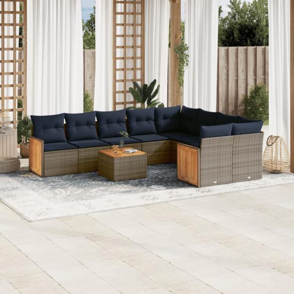 ARDEBO.de - 10-teiliges Gartensofa-Set mit Kissen, grau, Polyrattan