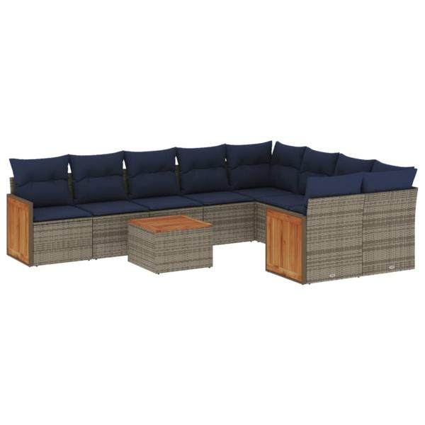 10-teiliges Gartensofa-Set mit Kissen, grau, Polyrattan