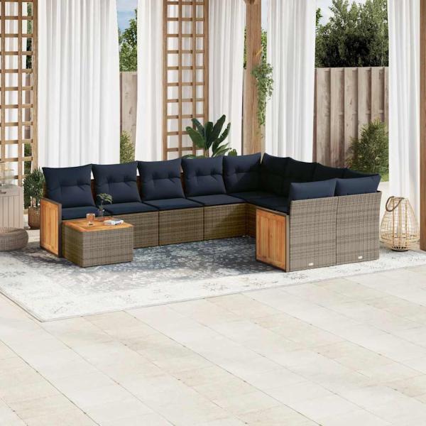 ARDEBO.de - 10-teiliges Gartensofa-Set mit Kissen, grau, Polyrattan