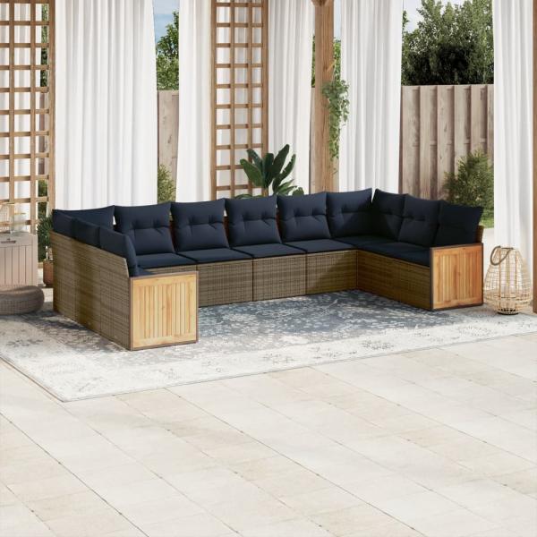ARDEBO.de - 10-teiliges Gartensofa-Set mit Kissen, grau, Polyrattan