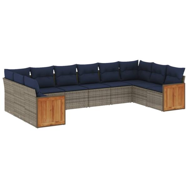 10-teiliges Gartensofa-Set mit Kissen, grau, Polyrattan