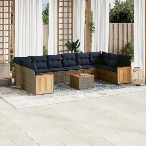 ARDEBO.de - 11-teiliges Gartensofa-Set mit Kissen, grau, Polyrattan