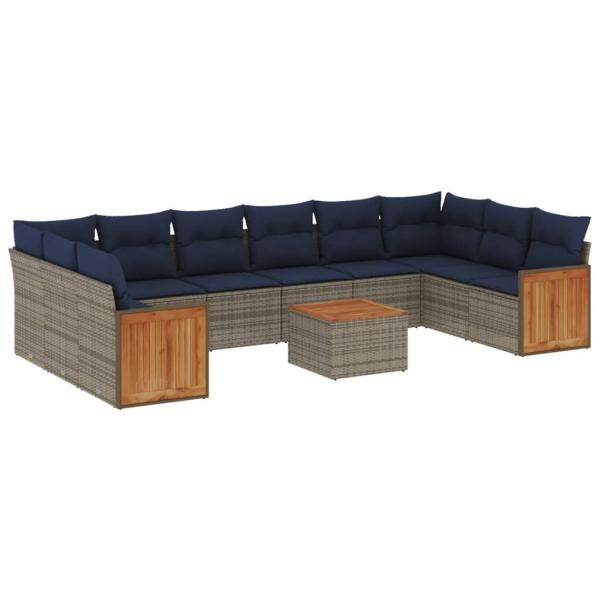 11-teiliges Gartensofa-Set mit Kissen, grau, Polyrattan