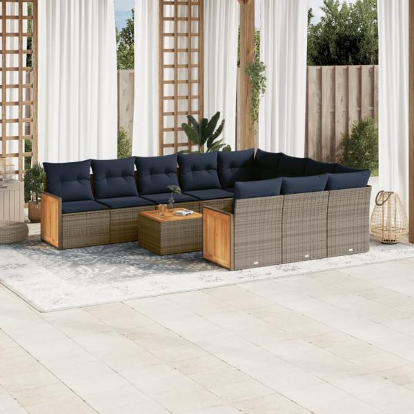 ARDEBO.de - 11-teiliges Gartensofa-Set mit Kissen, grau, Polyrattan