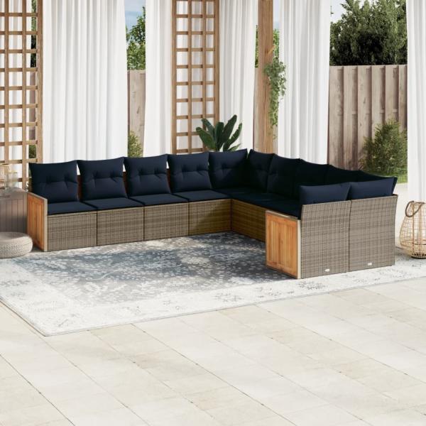 ARDEBO.de - 10-teiliges Gartensofa-Set mit Kissen, grau, Polyrattan