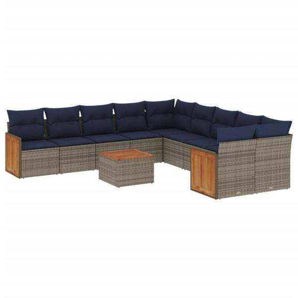 11-teiliges Gartensofa-Set mit Kissen, grau, Polyrattan