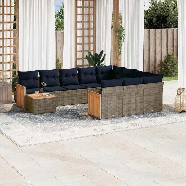 ARDEBO.de - 11-teiliges Gartensofa-Set mit Kissen, grau, Polyrattan