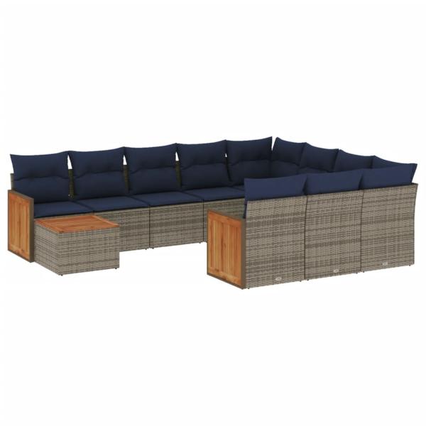 11-teiliges Gartensofa-Set mit Kissen, grau, Polyrattan