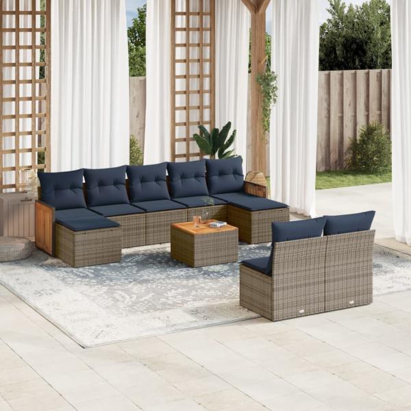 ARDEBO.de - 10-teiliges Gartensofa-Set mit Kissen, grau, Polyrattan