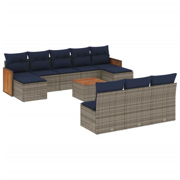 11-teiliges Gartensofa-Set mit Kissen, grau, Polyrattan