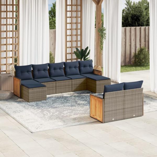 ARDEBO.de - 9-teiliges Gartensofa-Set mit Kissen, grau, Polyrattan