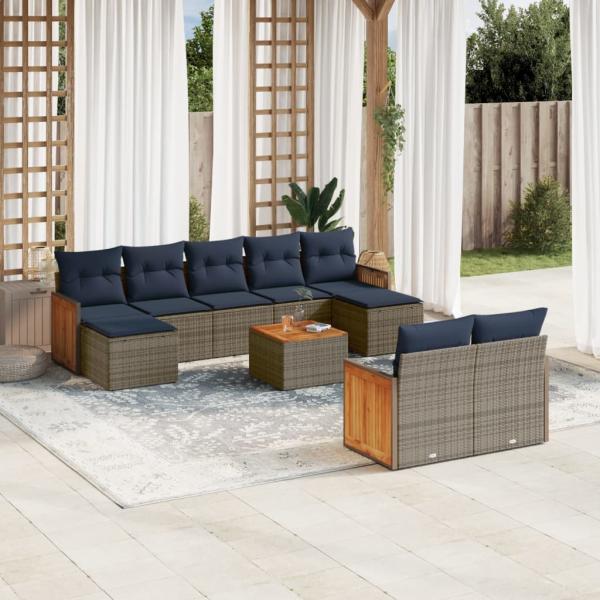 ARDEBO.de - 10-teiliges Gartensofa-Set mit Kissen, grau, Polyrattan
