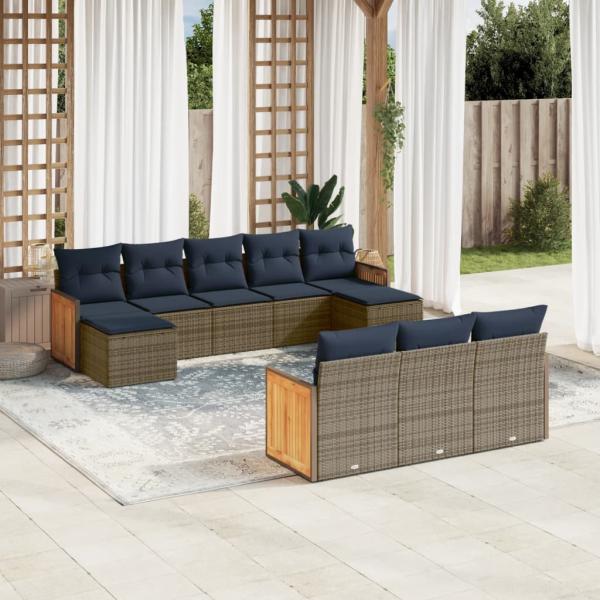 ARDEBO.de - 10-teiliges Gartensofa-Set mit Kissen, grau, Polyrattan