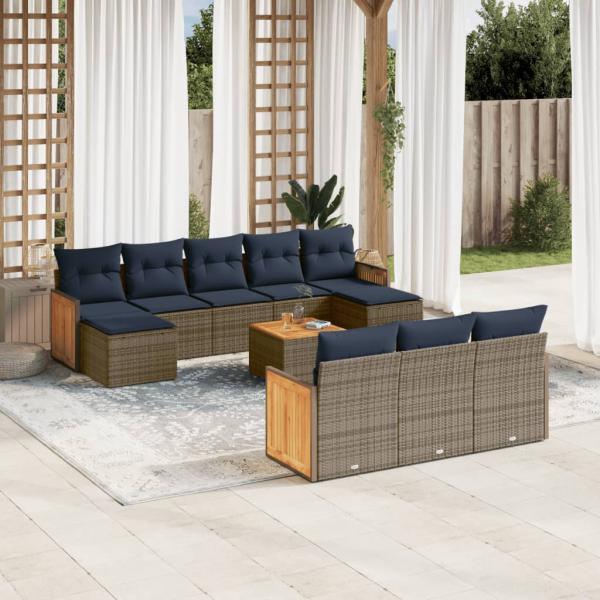 ARDEBO.de - 11-teiliges Gartensofa-Set mit Kissen, grau, Polyrattan