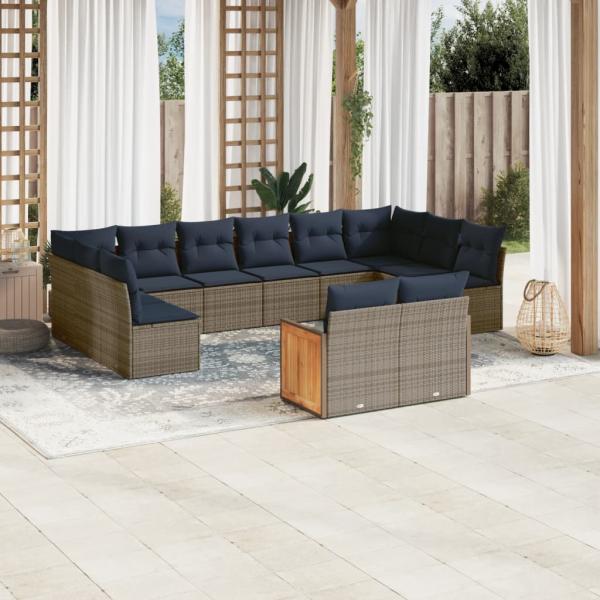 ARDEBO.de - 12-teiliges Gartensofa-Set mit Kissen, grau, Polyrattan