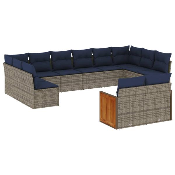 12-teiliges Gartensofa-Set mit Kissen, grau, Polyrattan