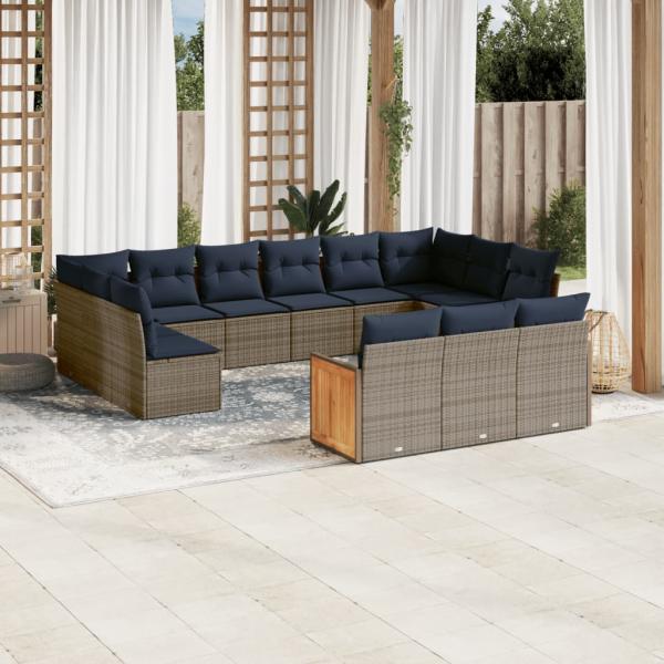 ARDEBO.de - 13-teiliges Gartensofa-Set mit Kissen, grau, Polyrattan