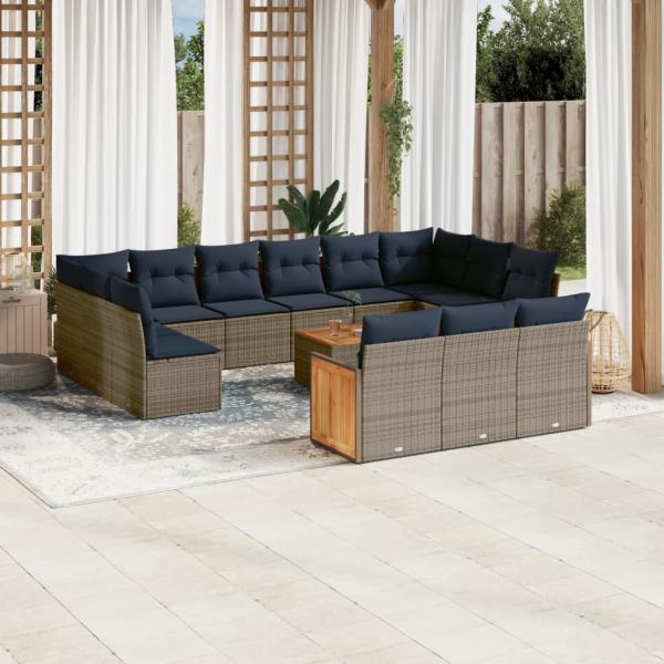 ARDEBO.de - 16-teiliges Gartensofa-Set mit Kissen, grau, Polyrattan