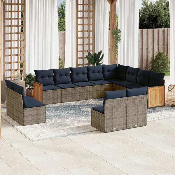 ARDEBO.de - 12-teiliges Gartensofa-Set mit Kissen, grau, Polyrattan