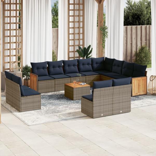 ARDEBO.de - 13-teiliges Gartensofa-Set mit Kissen, grau, Polyrattan