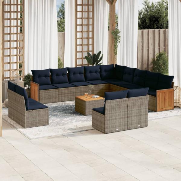 ARDEBO.de - 14-teiliges Gartensofa-Set mit Kissen, grau, Polyrattan