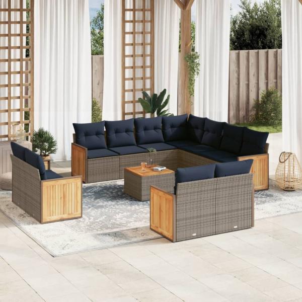 ARDEBO.de - 12-teiliges Gartensofa-Set mit Kissen, grau, Polyrattan