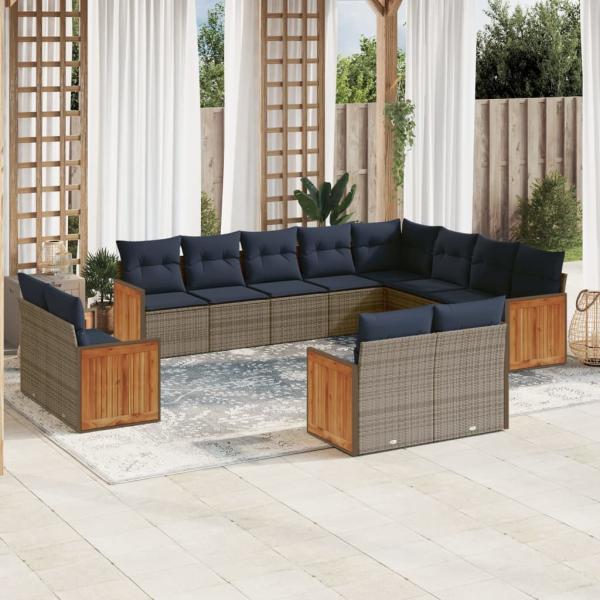 ARDEBO.de - 12-teiliges Gartensofa-Set mit Kissen, grau, Polyrattan