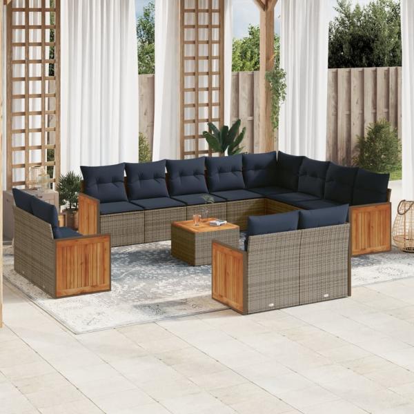 ARDEBO.de - 13-teiliges Gartensofa-Set mit Kissen, grau, Polyrattan