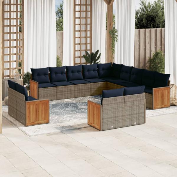 ARDEBO.de - 13-teiliges Gartensofa-Set mit Kissen, grau, Polyrattan